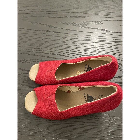 Aloha Island Red Canvas Peel Toe Espadrille Wedge Women's Sandal Size 7.5 - Picture 5 of 8